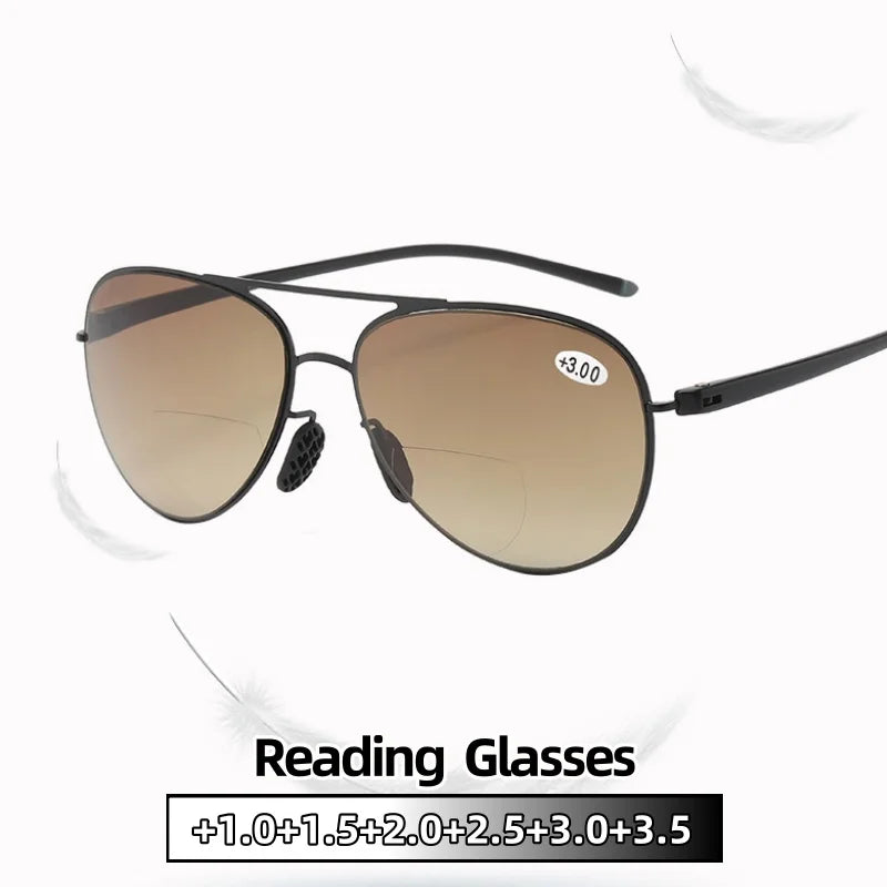Double-light Reading Glasses Blue Light Blocking Aviator Eyeglasses Ultraviolet Resistance Women Ultra Light Fashion Eyewear