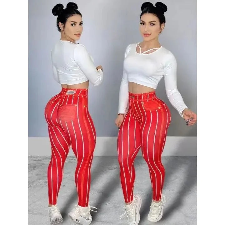 High Waist Elastic Denim Pants Women's Casual Slim Fit Trousers Breathable Comfortable Polyester Blend Spring Season