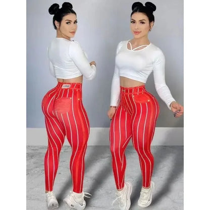 High Waist Elastic Denim Pants Women's Casual Slim Fit Trousers Breathable Comfortable Polyester Blend Spring Season