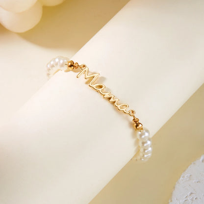 Imitation Pearl Letter Mama Pendant Bracelets Fashion Charms Stainless Steel Chains Bracelet for Women Jewelry Mother's Day Gift