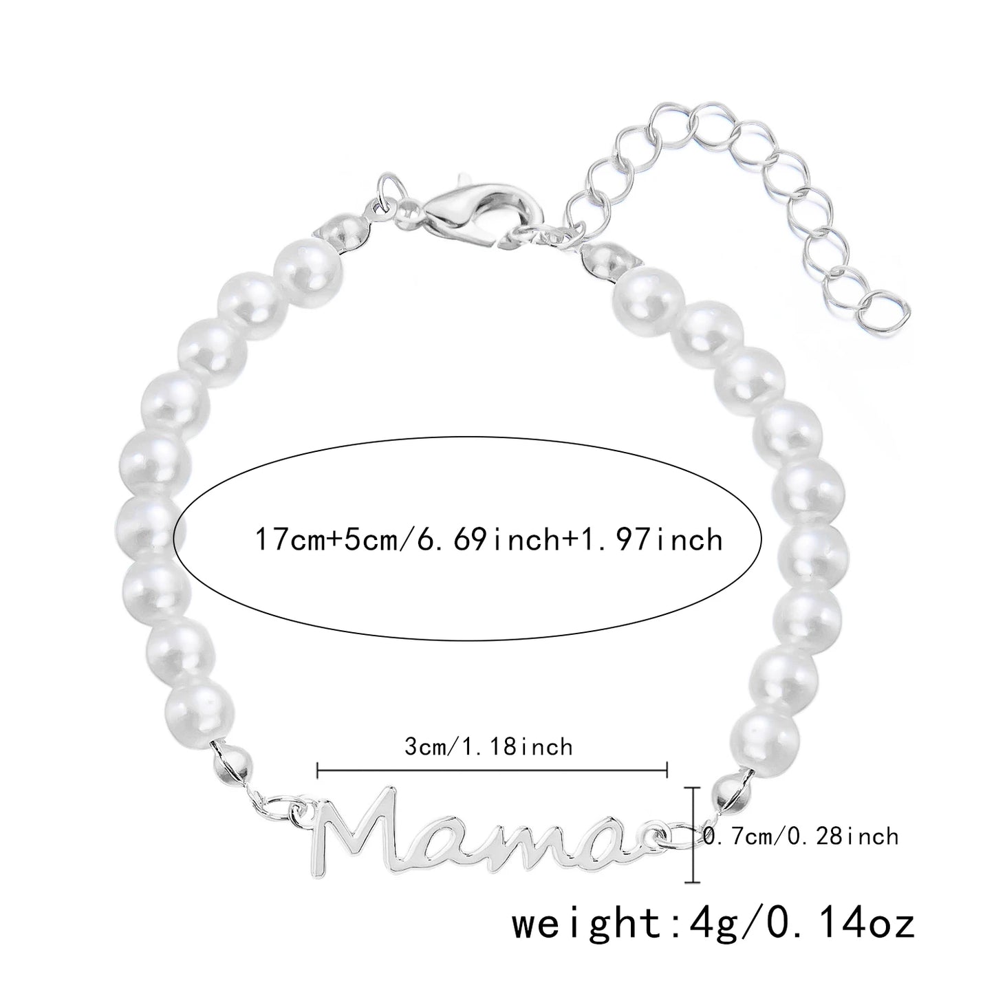 Imitation Pearl Letter Mama Pendant Bracelets Fashion Charms Stainless Steel Chains Bracelet for Women Jewelry Mother's Day Gift