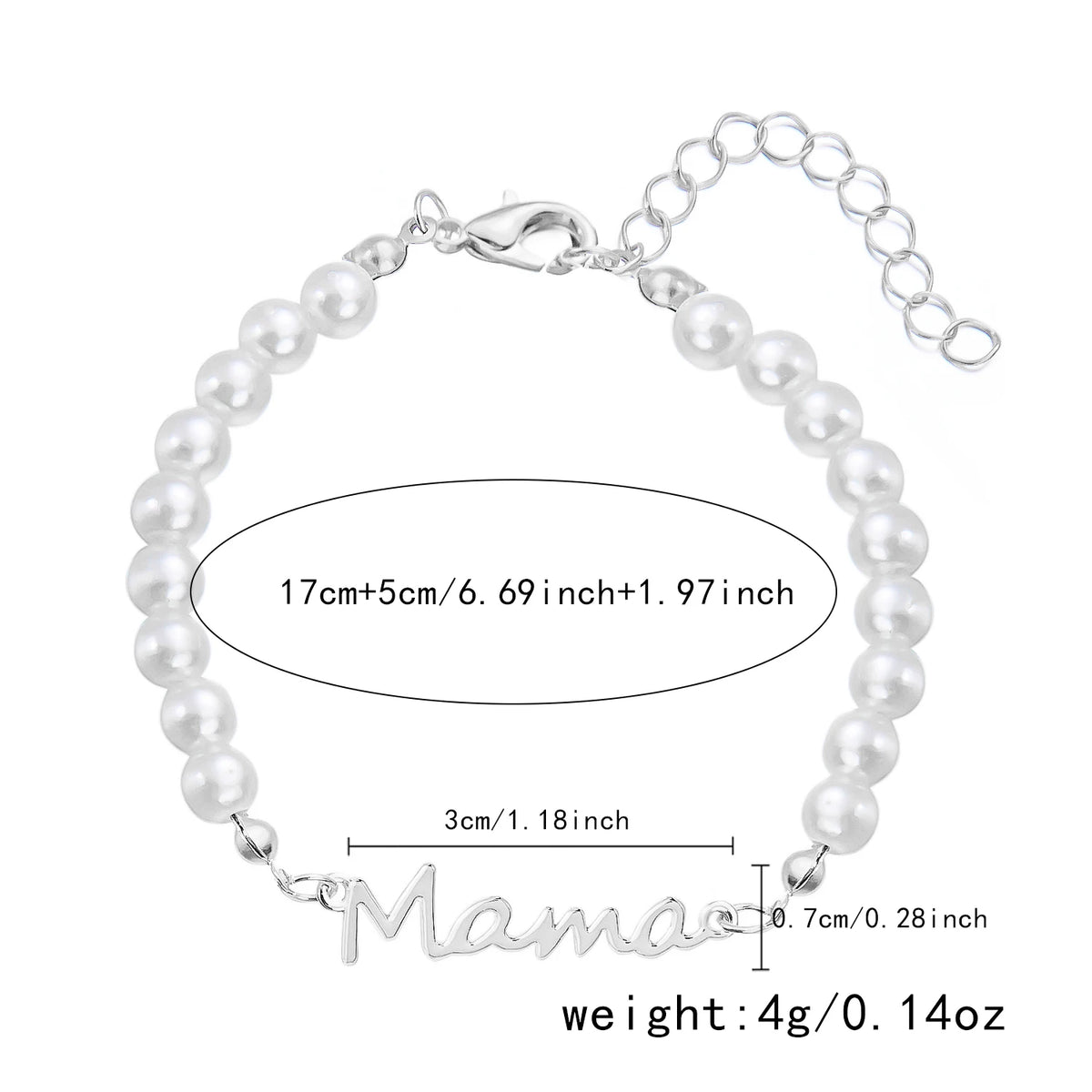 Imitation Pearl Letter Mama Pendant Bracelets Fashion Charms Stainless Steel Chains Bracelet for Women Jewelry Mother&
