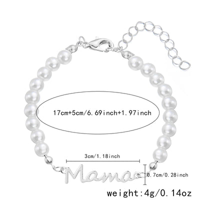 Imitation Pearl Letter Mama Pendant Bracelets Fashion Charms Stainless Steel Chains Bracelet for Women Jewelry Mother's Day Gift