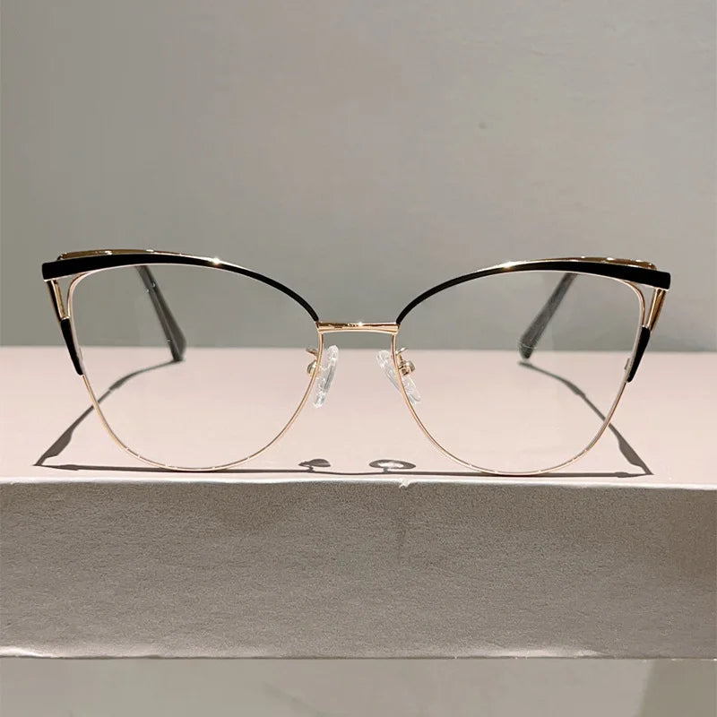 New Large Cat Eye Computer Glasses Metal Frame Women Men Anti Blue Light Round Blocking Optical Spectacle refined Eyeglasses