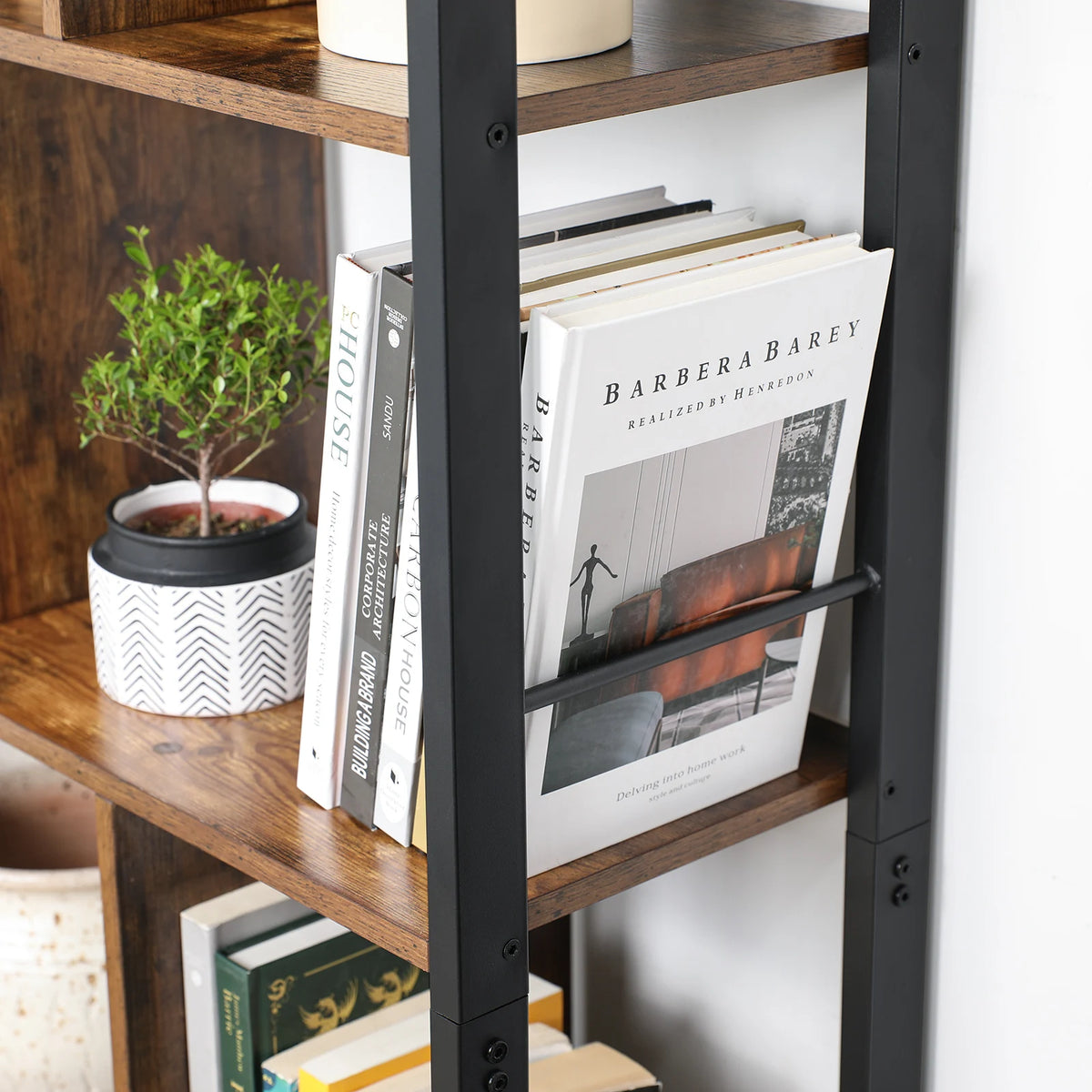 VASAGLE Bookshelf, Storage Shelf, Large Bookcase with Doors, 4 Shelves, Stable Steel Structure, Industrial Style