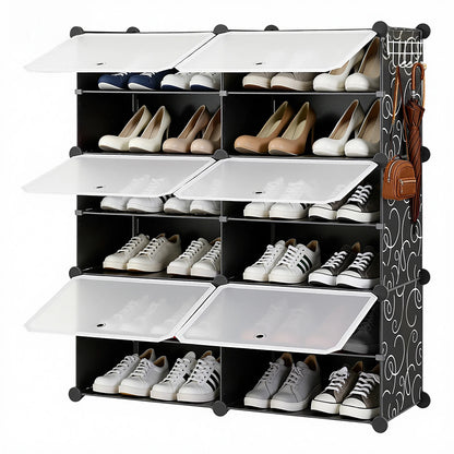 JHK 6-Tier Plastic Stackable Shoe Storage Cabinet with Door Multilayer Shoe Shelves Organize for Space Saving Cabinet Home