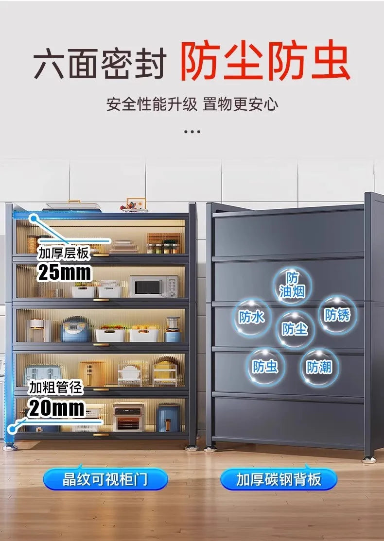 Sideboard Cabinet Locker Kitchen Shelf Floor Multi-Layer Home Living Room Microwave Oven with Door Storage Cabinet