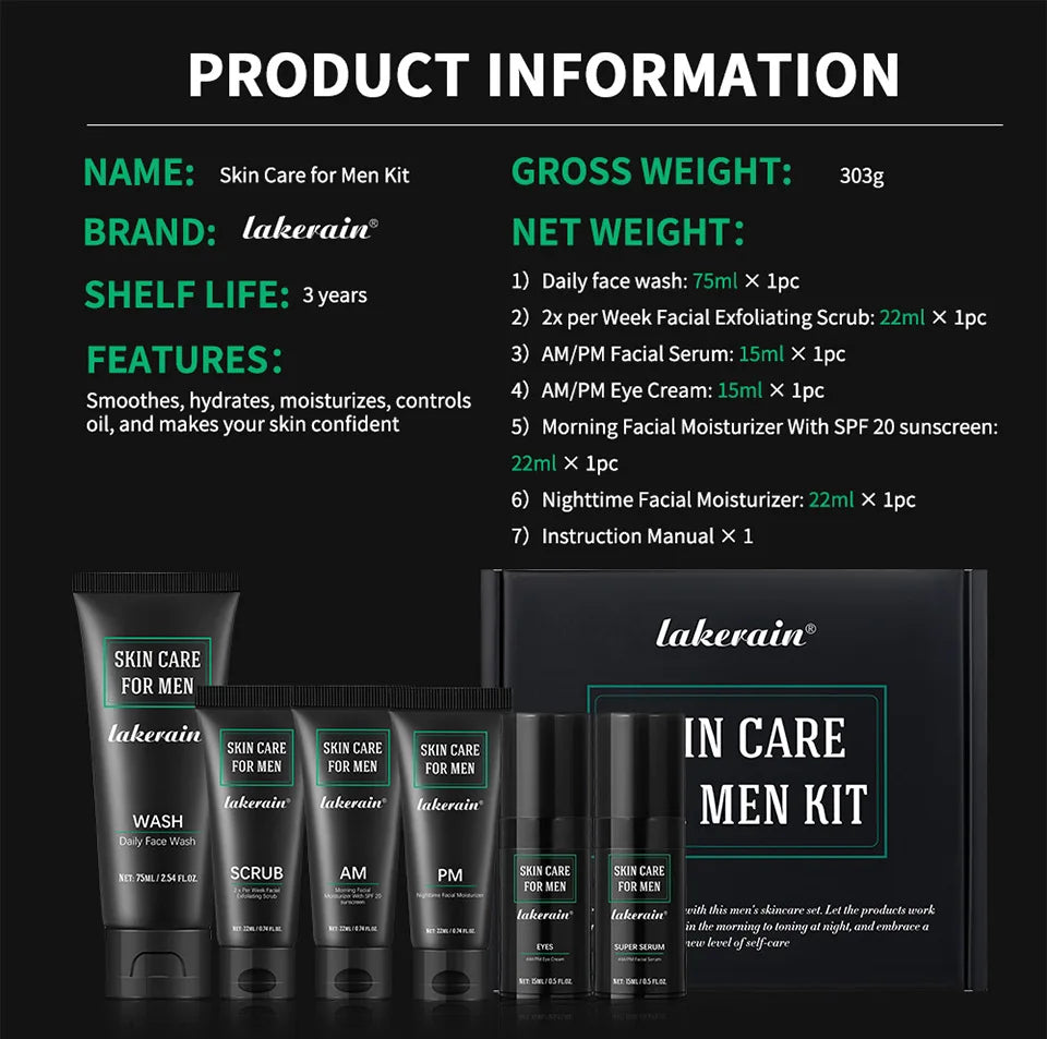 Men Facial Care Kit Face Wash Moisturizer Eye Cream Anti Aging Oil Control