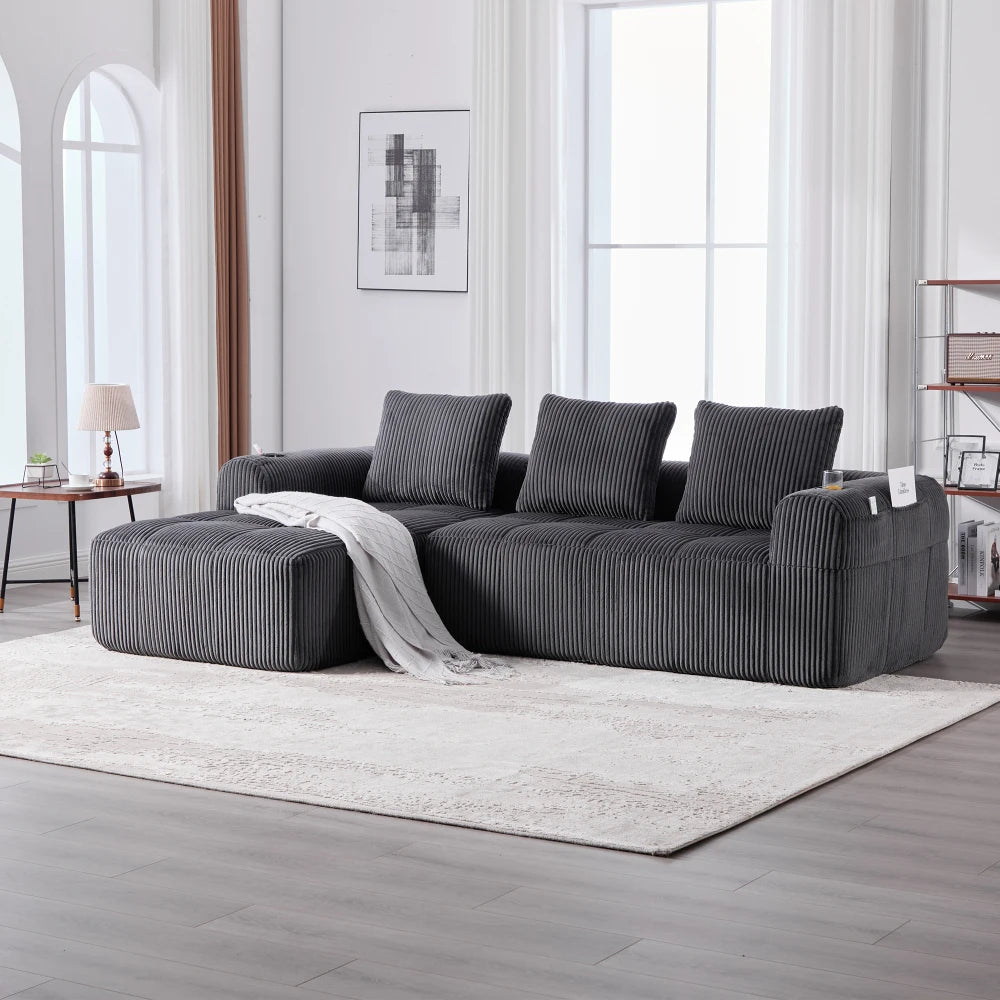 Compact Sofa Soft, Modular Sofa with Side Pocket and Beverage Holder, High Quality Comfort for Long Sitting, Incl. Pillows