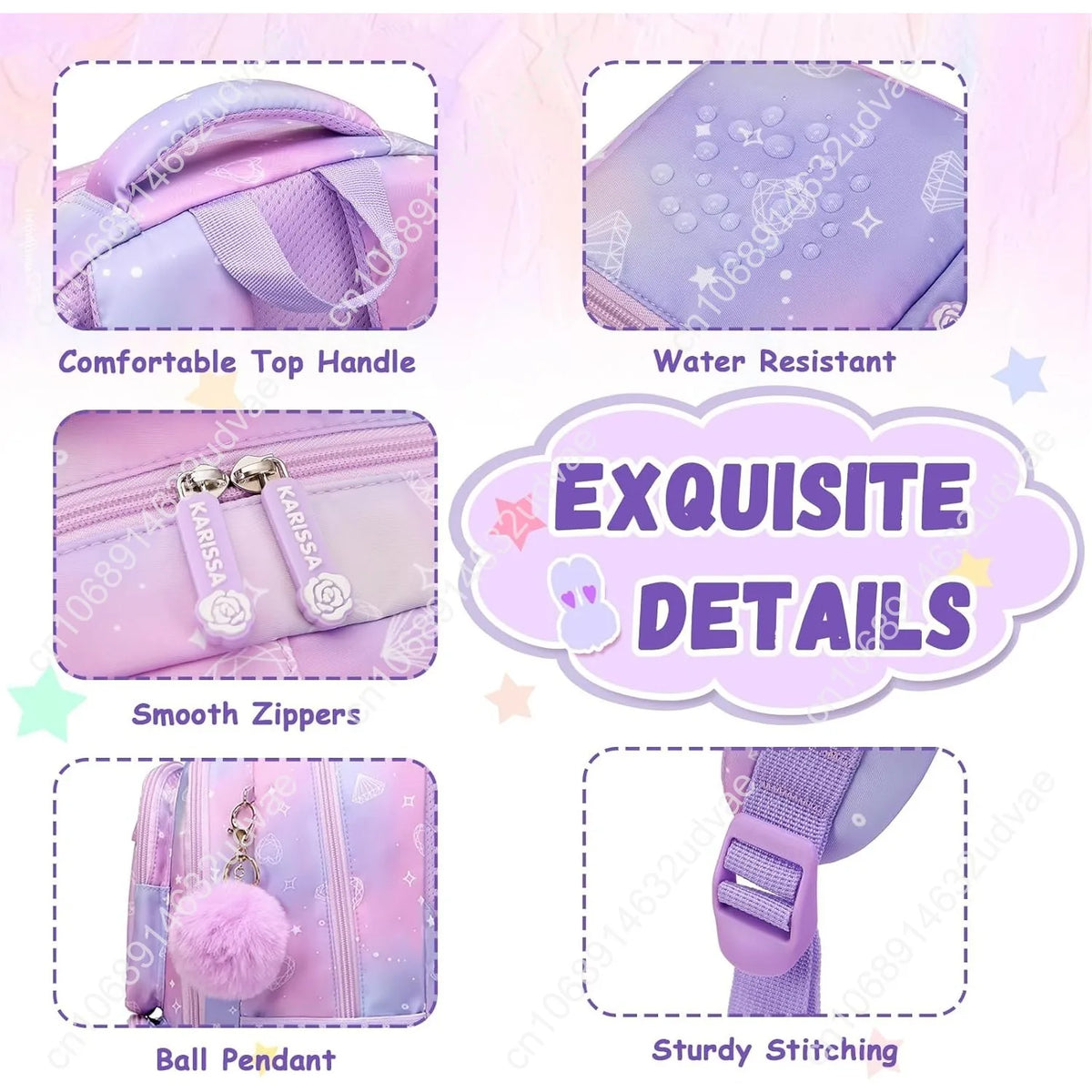 Kids Backpack for Girls - Middle School &amp; Elementary School - Kawaii Ita Backpack - Purple