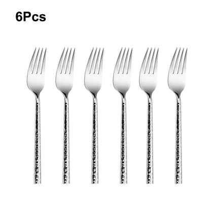 6/12/15Pcs Sliver Heavy Cutlery Stainless Steel 304 Tableware Western Dinner Set Mirror Hammer Pattern Handle Knife Fork Spoon