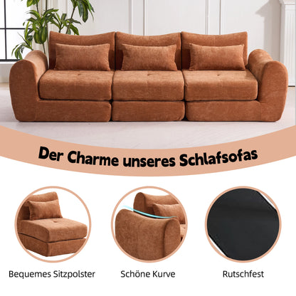 Orange Comfort Compressed Sofa,3 Seats No Assembly Required Sofa Bed,Black Chenille Free Combination For Living Room, Apartment