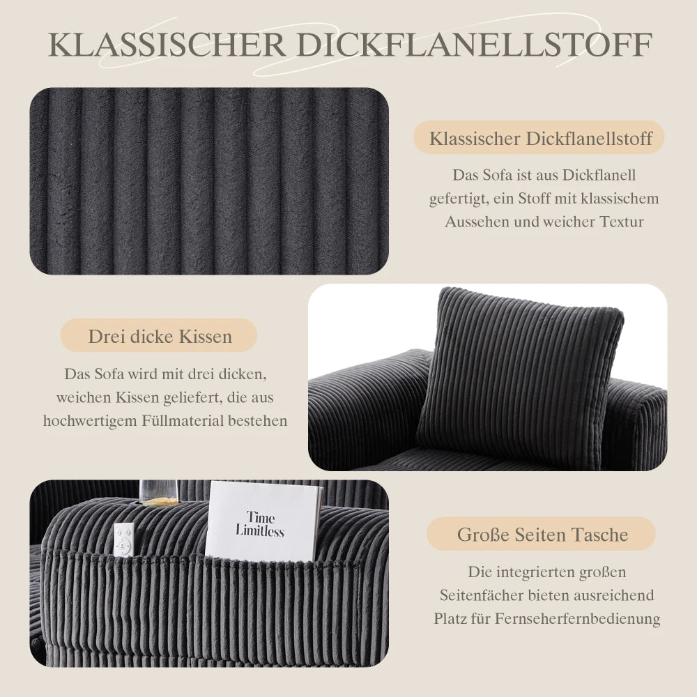 Compact Sofa Soft, Modular Sofa with Side Pocket and Beverage Holder, High Quality Comfort for Long Sitting, Incl. Pillows