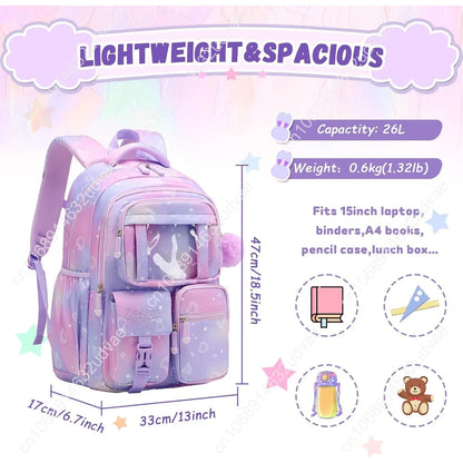 Kids Backpack for Girls - Middle School &amp; Elementary School - Kawaii Ita Backpack - Purple