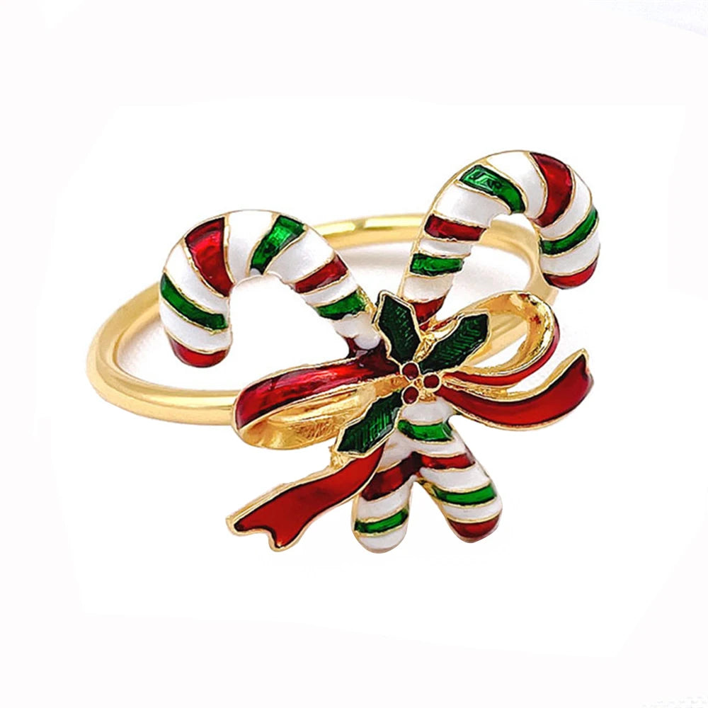 6Pcs Christmas Napkin Rings Gold Xmas Tree Deer Snowflake Hat Socks Napkin Buckles for Christmas Party Dinner Table Decorations