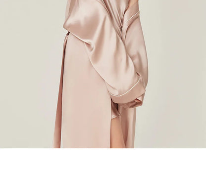 BirdTree, 100%Real Silk Simple Night-robe, Women V Neck Long Sleeve, Elegant Sexy Pajamas Robe, 2024 Summer Autumn New P469123QM