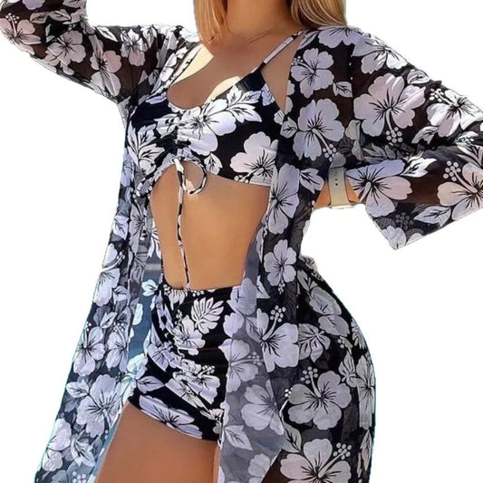 Women's Bikini Swimsuit Three-Piece Set Sexy European Style Polyester Fabric with Chest Pad Adult Swimming Water Sportswear