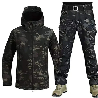 5XL 6XL Winter Waterproof Tactical Jackets Sets Men Outdoor Soft Shell Hiking Hunting Jacket Suit Fleece Cargo Pant Tracksuits