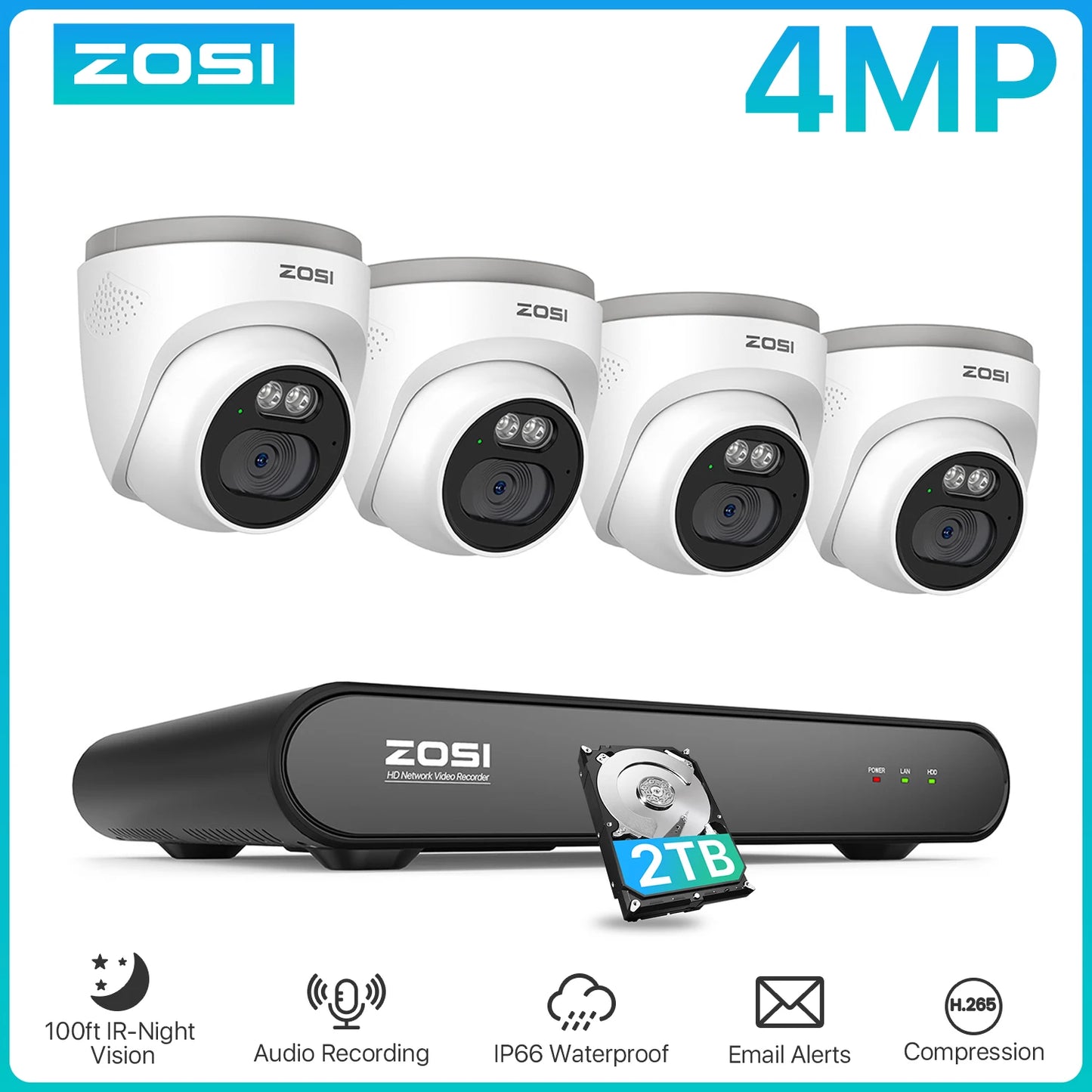 ZOSI 8CH 3K PoE Security Camera System 3K 5MP 8 Channel NVR 4MP HD Outdoor IP Cameras Dome Home CCTV Video Surveillance Kit