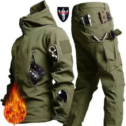 5XL 6XL Winter Waterproof Tactical Jackets Sets Men Outdoor Soft Shell Hiking Hunting Jacket Suit Fleece Cargo Pant Tracksuits