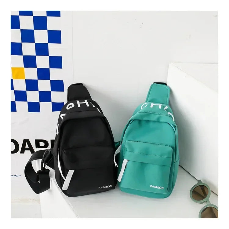 Cool kids bags for boys. Contrast color chest bag for little boys to go out Canvas messenger bag for coins
