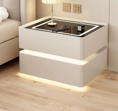 Modern Style Solid Wood Bedside Table with Wireless Charging Smart 2 Drawers Bedroom Nightstands with Lock 40cm