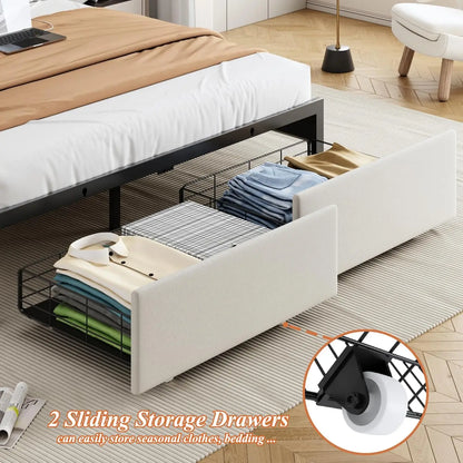 Full Size Bed Frames with Storage Headboard and 2 Drawers, Upholstered Platform Bed Frame Full with Led Lights and, Customized