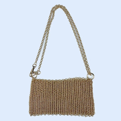 Metallic Hauberk Shoulder Bag Woven Ring Tote Chain Mail Designer Purses and Handbags Handmade Hollow Crossbody Bags for Women