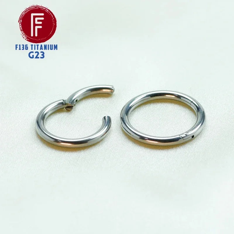 F136 Titanium Clicker 1.2mm and 2.0mm Thick Nose Ring Piercings Tragus Hinged Segment Cartilage Spiral Earring Septum Jewelry