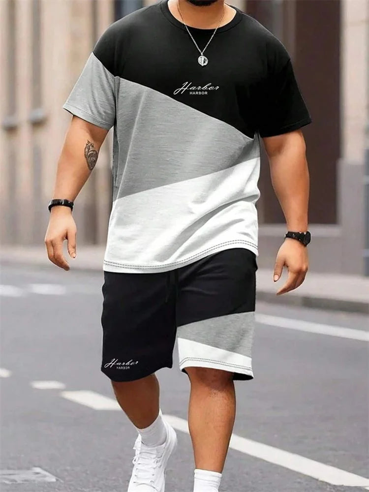 New Rose Pattern Men's T-shirt Round Neck Short Sleeve Drawstring Shorts Outdoor Breathable Casual Short Sleeve Set