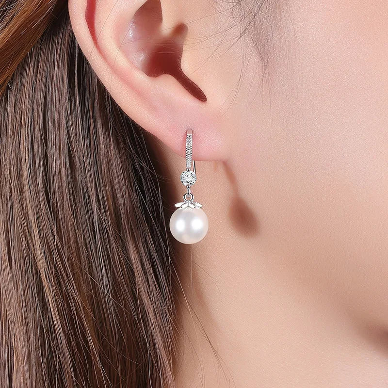 Exquisite Fashion 925 Sterling Silver Necklace Earrings Jewelry Set 10MM Pearl Accessories For Women Engagement Jewelry Gift