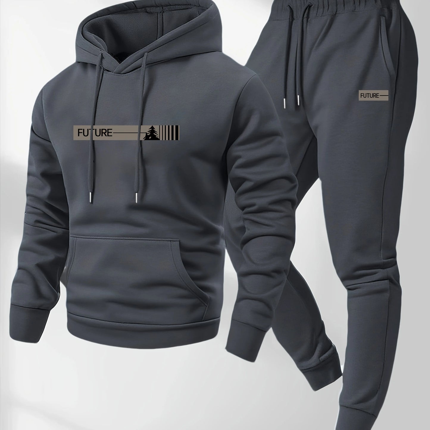 Men's two-piece set casual long-sleeved hooded sweatshirt and sports pants outfit suitable for winter and autumn  Sports outfit