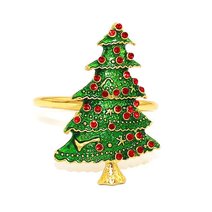 6Pcs Christmas Napkin Rings Gold Xmas Tree Deer Snowflake Hat Socks Napkin Buckles for Christmas Party Dinner Table Decorations