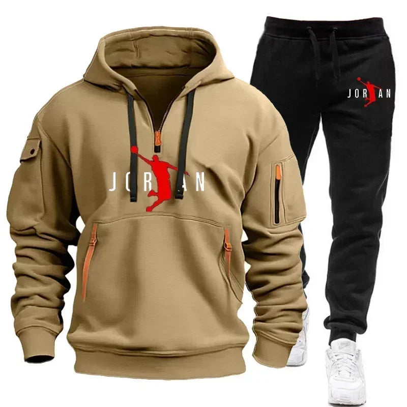 Men 2025 Autumn Winter Printed Blazer and Tracksuit Pants Set Casual Jogging Sportswear for Outdoor Activities and Street Fashio