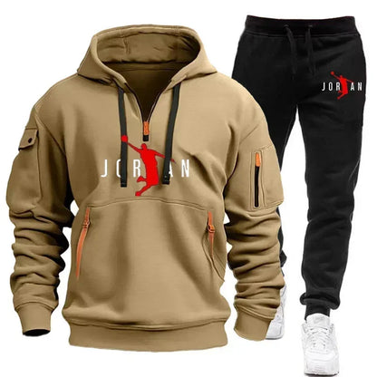 Men 2025 Autumn Winter Printed Blazer and Tracksuit Pants Set Casual Jogging Sportswear for Outdoor Activities and Street Fashio