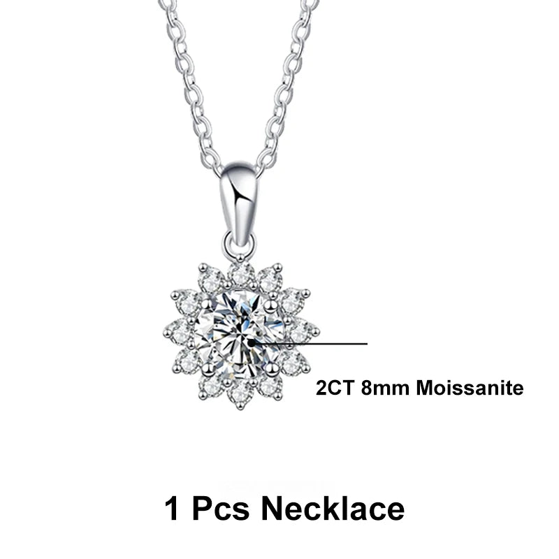 NeeTim 0.5ct 1ct 2ct 3ct Moissanite Jewelry Set 925 Silver with Gold Plated Flower Pendant Necklace Stud Earrings Sets for Women