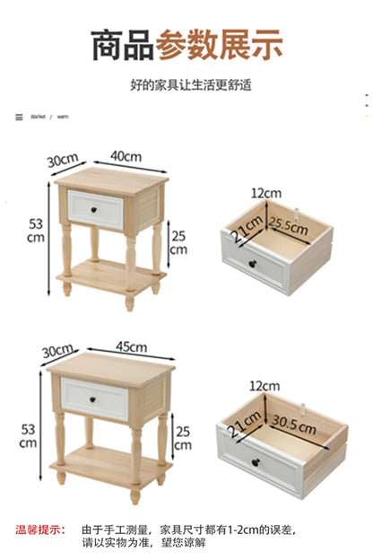 Solid Wood Nightstand Vintage French Distressed Bedside Table with Drawer for Bedroom Storage Cabinet Side Table