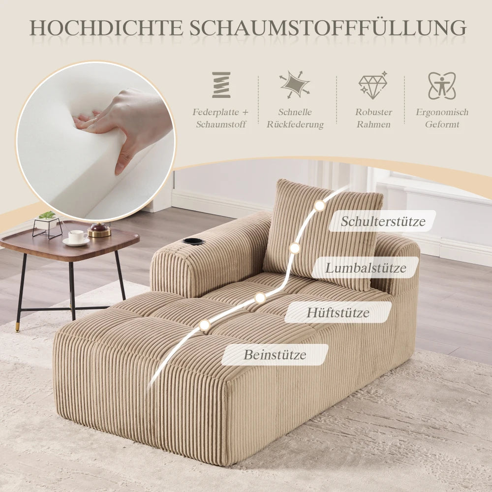 Compact Sofa Soft, Modular Sofa with Side Pocket and Beverage Holder, High Quality Comfort for Long Sitting, Incl. Pillows
