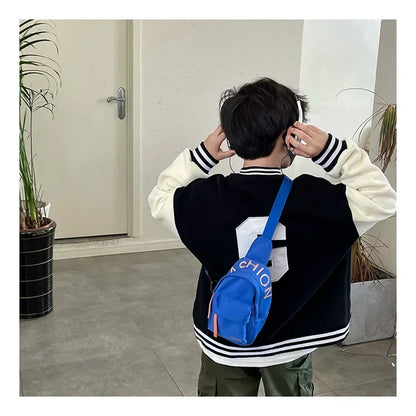 Cool kids bags for boys. Contrast color chest bag for little boys to go out Canvas messenger bag for coins