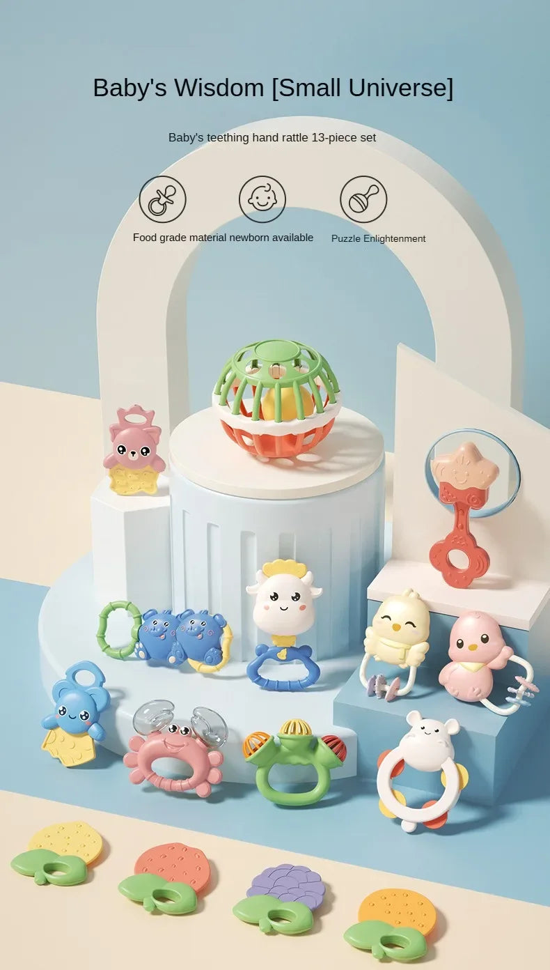 Baby Rattle 0-12 Months Newborn Soft Bell Teethers Hand Shaking Crib Mobile Ring Educational Toy For Children Set Gifts