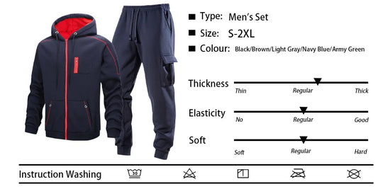 2025 Popular Two-piece Men's Sportswear Autumn Solid Color Jogging Suit Hooded Zipper Jacket + Sport Pants Casual Sports Set