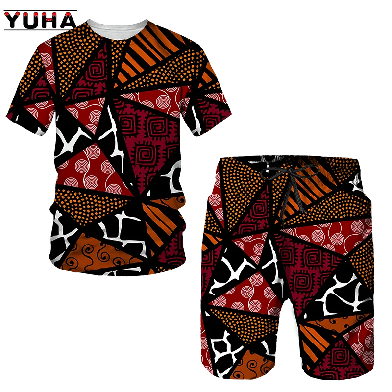 YUHA,Newest African Print Women's/Men's T-shirts Sets Africa Dashiki Men’s Tracksuit/Vintage Tops Sport And Leisure Summer Male