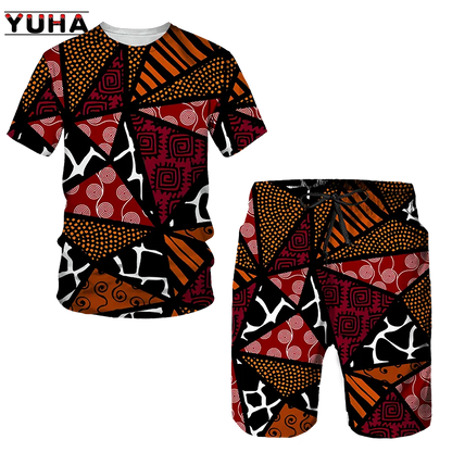 YUHA,Newest African Print Women's/Men's T-shirts Sets Africa Dashiki Men’s Tracksuit/Vintage Tops Sport And Leisure Summer Male
