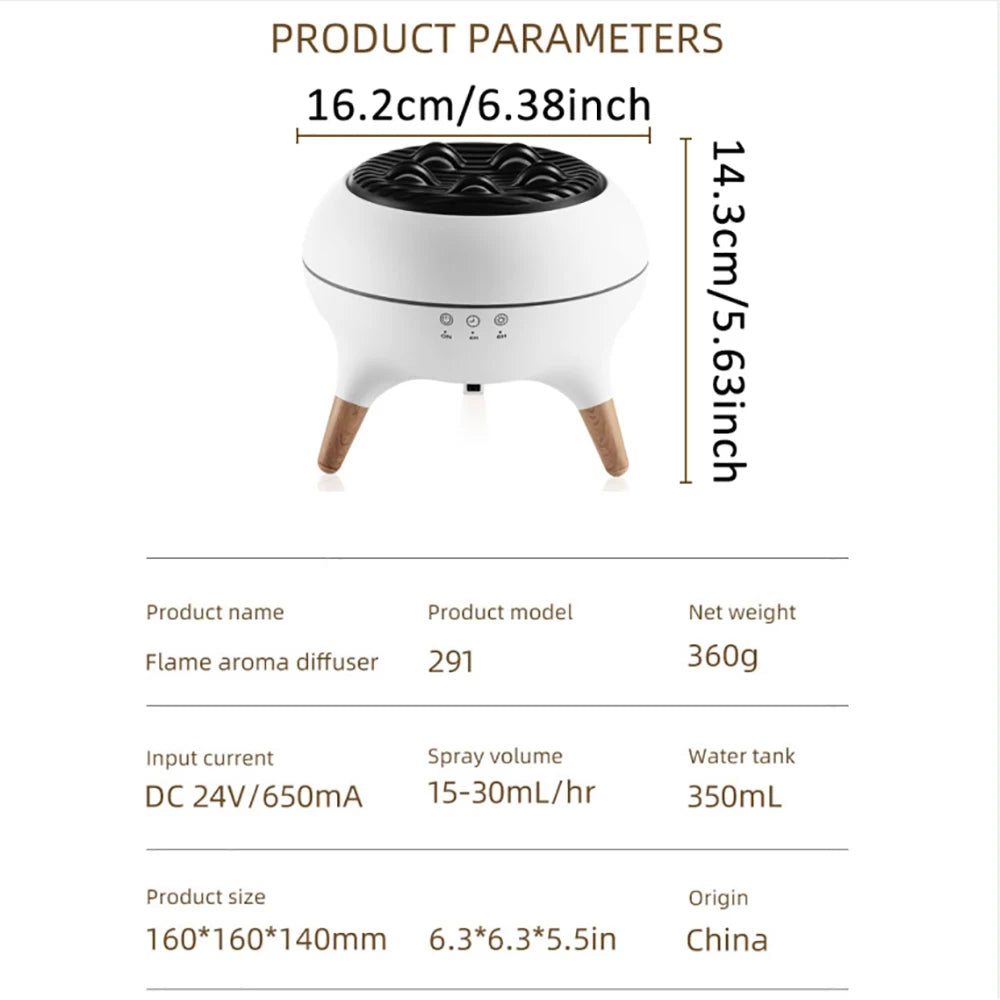 350ml Humidifier Aromatherapy Essential Oil Simulate Flame Aroma Diffuser,Remote Control Adjusted Colorful Atmosphere Lighting,