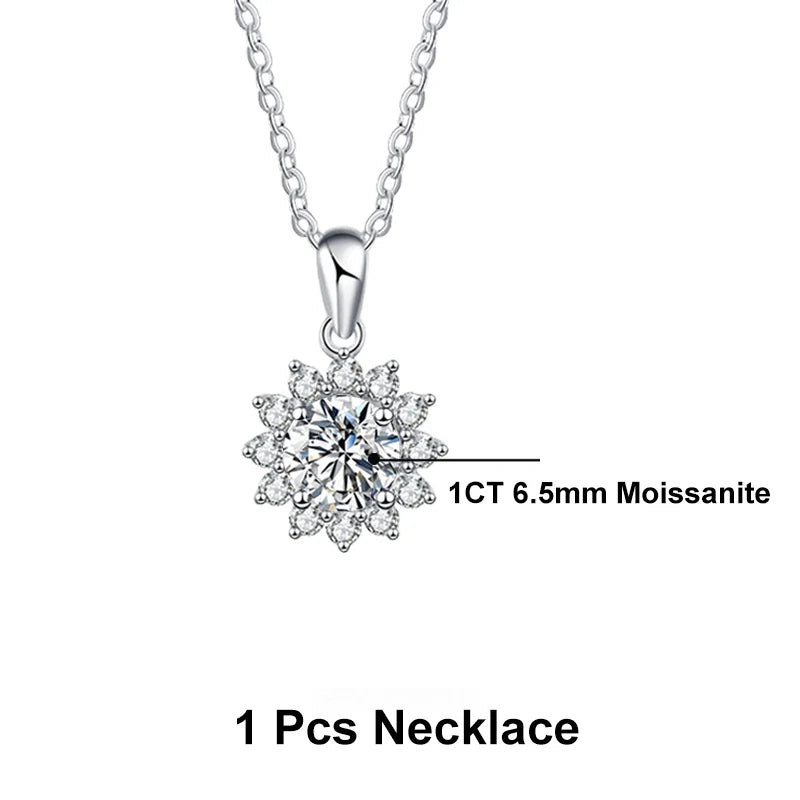 NeeTim 0.5ct 1ct 2ct 3ct Moissanite Jewelry Set 925 Silver with Gold Plated Flower Pendant Necklace Stud Earrings Sets for Women
