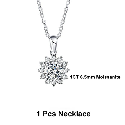 NeeTim 0.5ct 1ct 2ct 3ct Moissanite Jewelry Set 925 Silver with Gold Plated Flower Pendant Necklace Stud Earrings Sets for Women