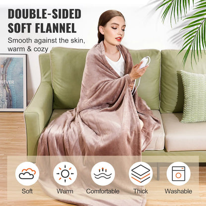Queen Size Electric Blanket 84\" X 90\" Soft Flannel 10 Hours Timer Auto-Off 5 Heating Levels-Heated Throw