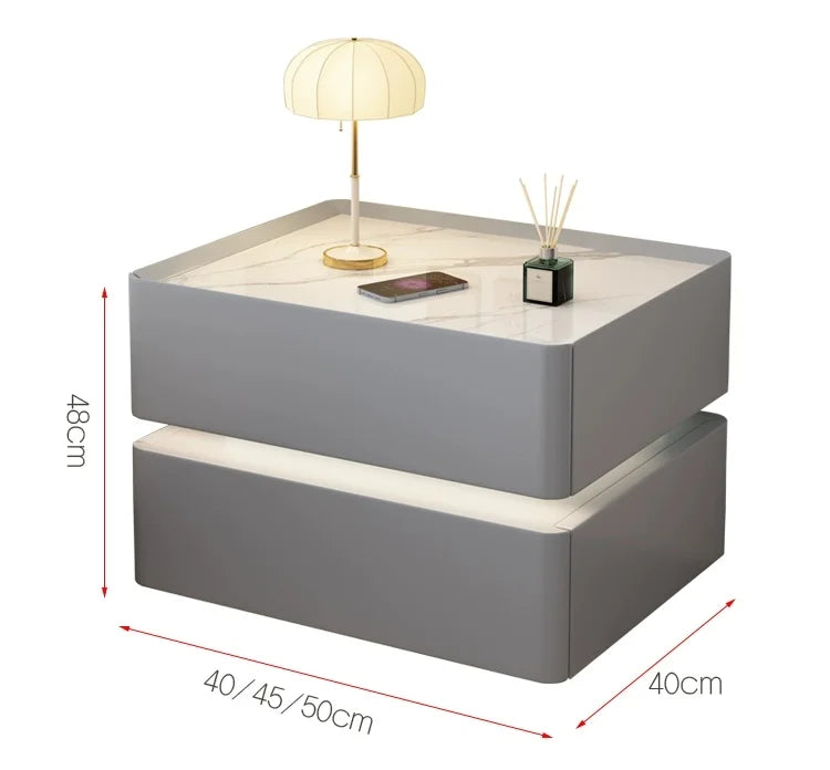 Modern Style Solid Wood Bedside Table with Wireless Charging Smart 2 Drawers Bedroom Nightstands with Lock 40cm