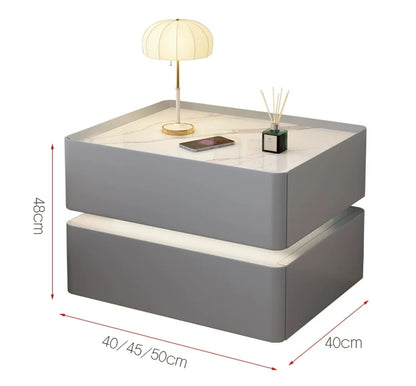 Modern Style Solid Wood Bedside Table with Wireless Charging Smart 2 Drawers Bedroom Nightstands with Lock 40cm