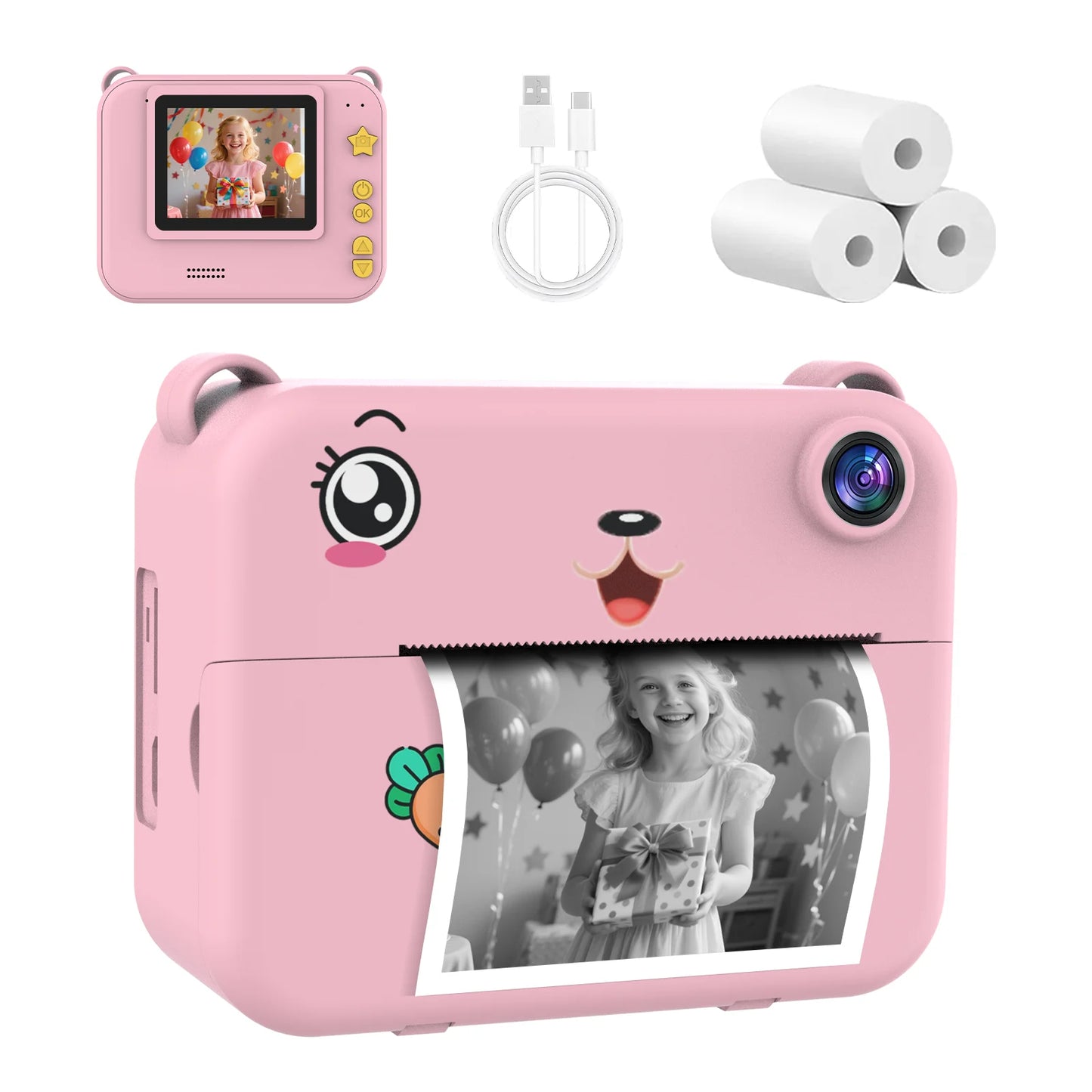 Digital Children Camera 1080P HD Video Recorder Mini Thermal Printer Educational Birthday Gift for Kids Instant Printing Camera